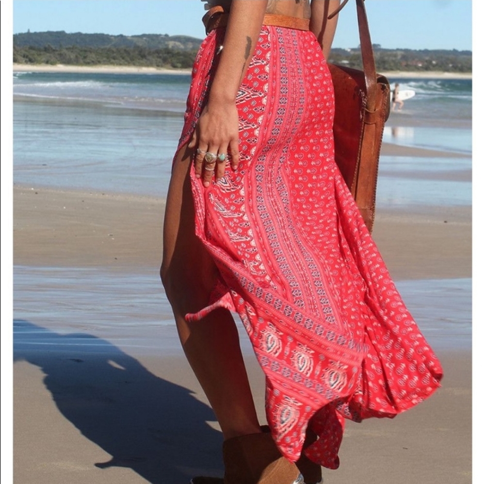 Spell Designs Gypsiana Maxi Split Skirt Red Bandana M Side Slit Medium Rare